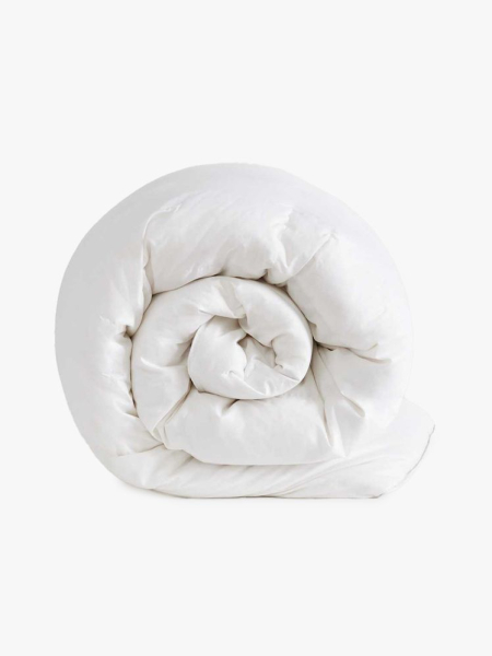 Quince Premium Down Alternative Comforter in branded component on a light gray background